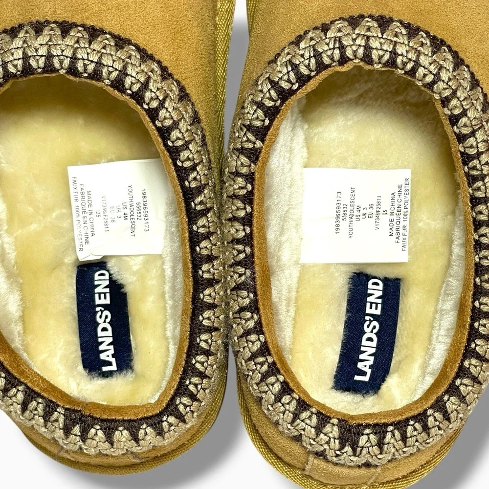 Lands End KIDS Suede Hearth Slippers Chestnut Size US 4M New With out Box
